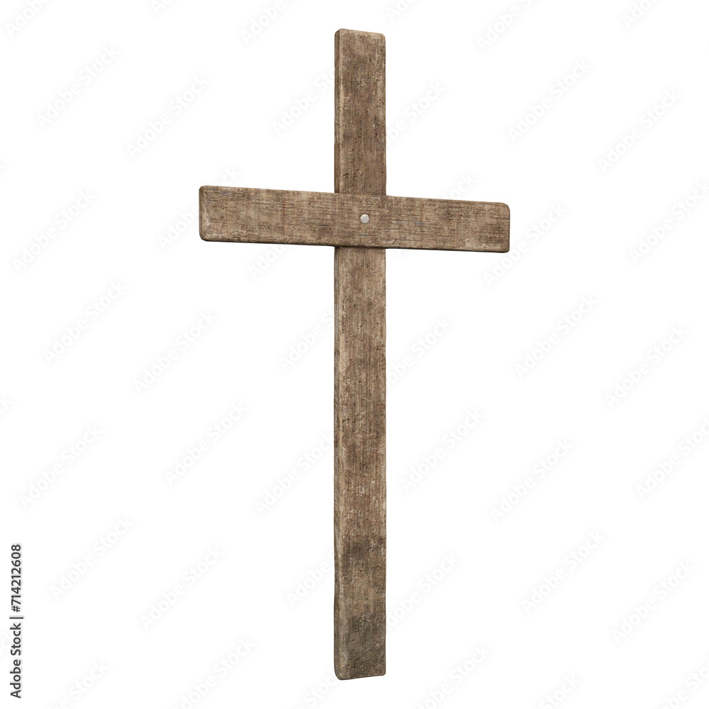 3d render wood cross grave stone isolated