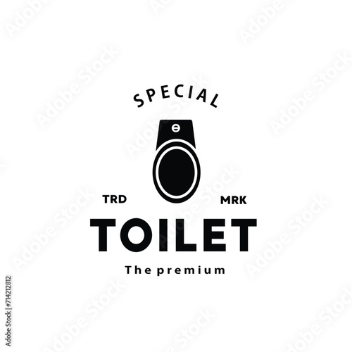 Toilet silhouette hipster logo bowl sanitaryware vector bathroom. Bidet toilet line icon interior top view