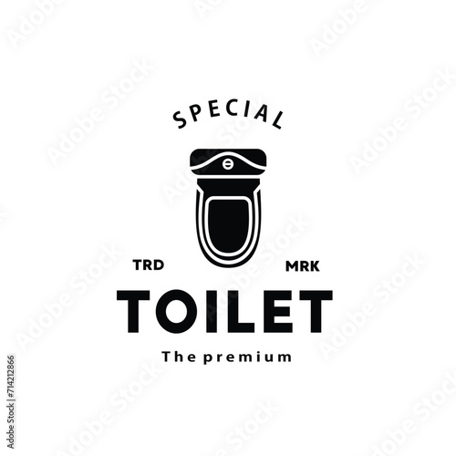 Toilet silhouette hipster logo bowl sanitaryware vector bathroom. Bidet toilet line icon interior top view