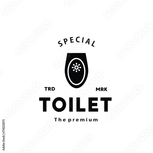 Toilet silhouette hipster logo bowl sanitaryware vector bathroom. Bidet toilet line icon interior top view