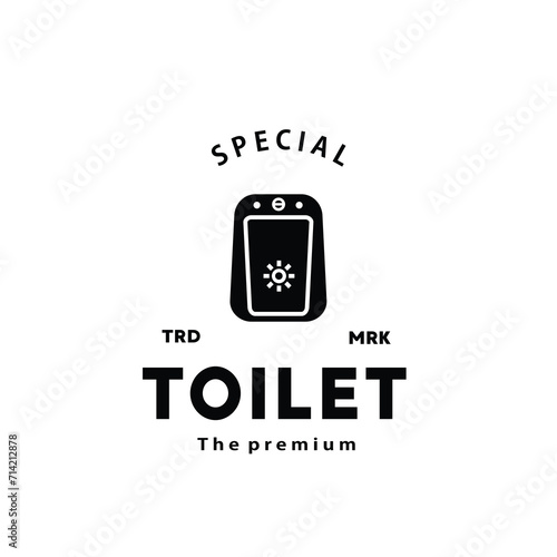 Toilet silhouette hipster logo bowl sanitaryware vector bathroom. Bidet toilet line icon interior top view