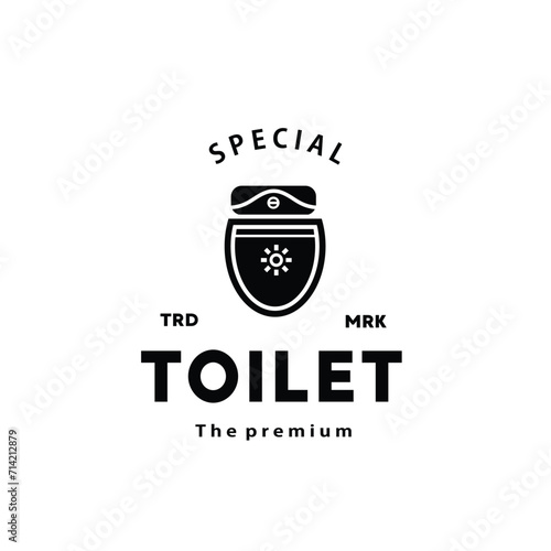 Toilet silhouette hipster logo bowl sanitaryware vector bathroom. Bidet toilet line icon interior top view