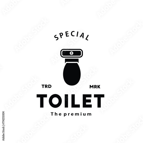 Toilet silhouette hipster logo bowl sanitaryware vector bathroom. Bidet toilet line icon interior top view