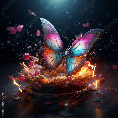 Colorful Butterfly Fantasy Light Effect Cartoon ai generative image