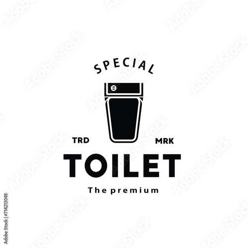 Toilet silhouette hipster logo bowl sanitaryware vector bathroom. Bidet toilet line icon interior top view