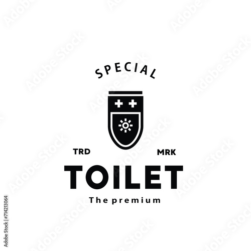 Toilet silhouette hipster logo bowl sanitaryware vector bathroom. Bidet toilet line icon interior top view