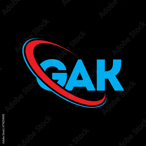 GAK logo. GAK letter. GAK letter logo design. Intitials GAK logo linked with circle and uppercase monogram logo. GAK typography for technology, business and real estate brand. photo