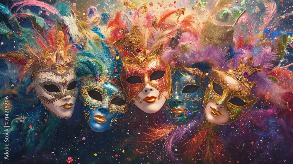 Colorful collage of Mardi Gras masks Colorful collage of Mardi Gras masks