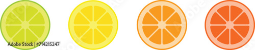 Citrus slice set. Lemon slice. Orange slice. Lime slice. Vector illustration photo