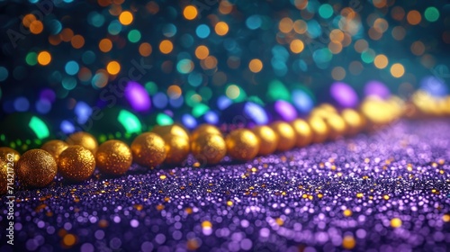 A close up of a purple and gold mardi gras photo