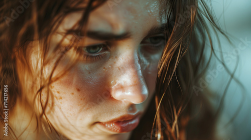 brown-haired woman crying, representing sadness and depression