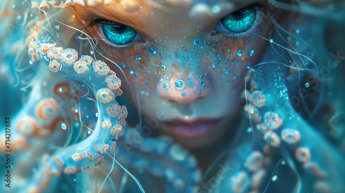 Gorgeous humanized octopus girl, fantasy character photo