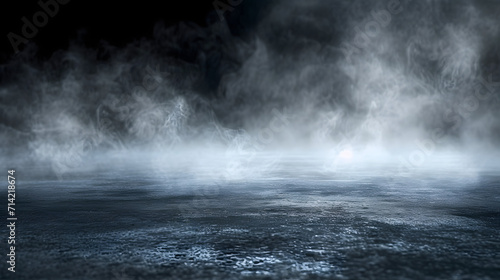 Smoke On Cement Floor With Defocused Fog In Halloween Abstract Background