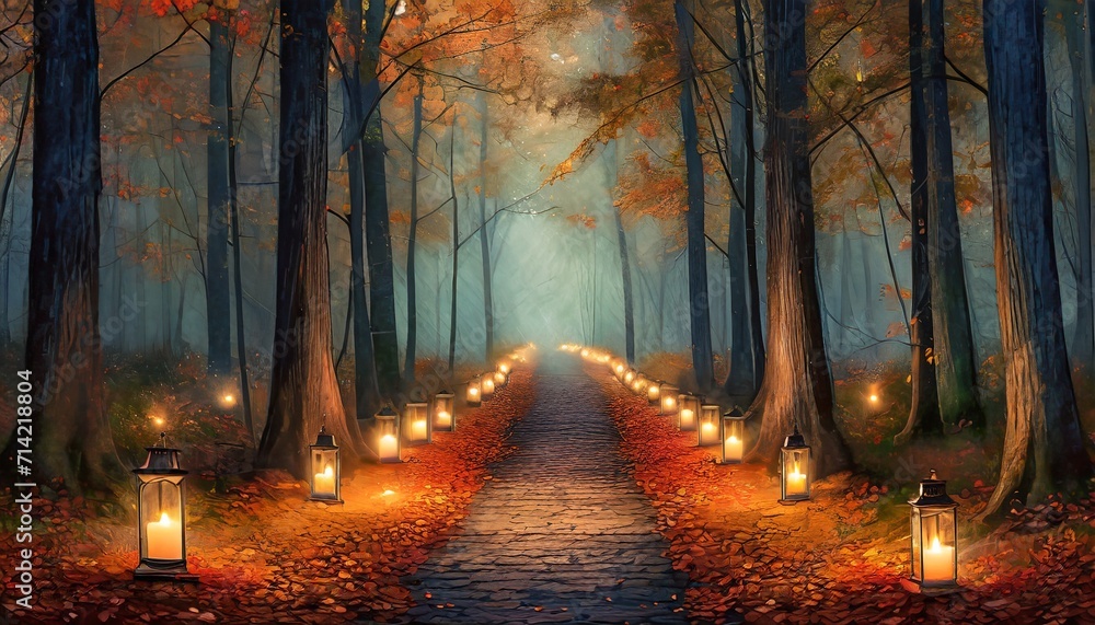 path through the park lined with burning candles romantic walk through the park 