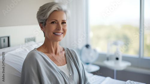 Portrait of Mature American Woman Patient in Hospital Room