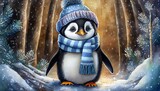 penguin with hat and scarf with christmas 