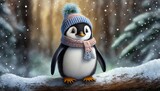 penguin with hat and scarf with christmas 