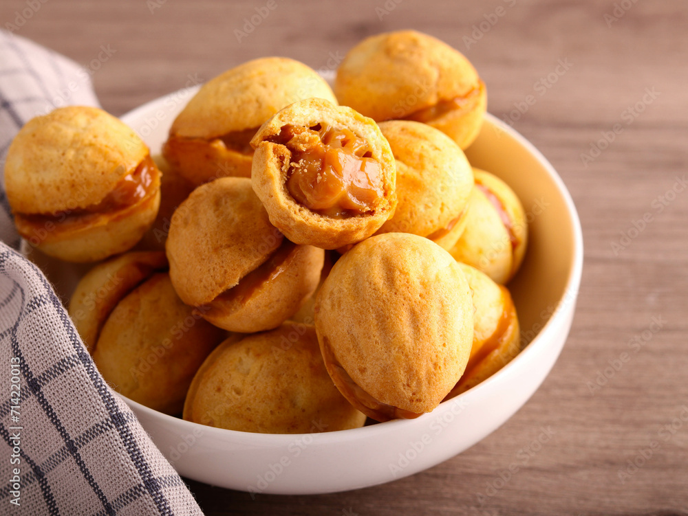 Nut shaped cookies with caramel