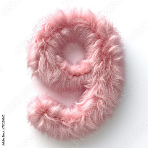 A pink fuzzy letter s on a white surface
