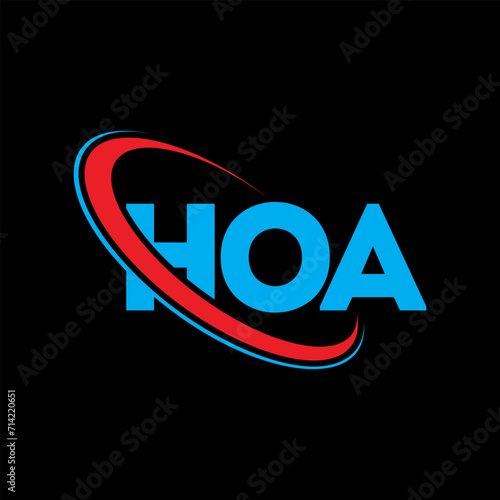 HOA logo. HOA letter. HOA letter logo design. Initials HOA logo linked with circle and uppercase monogram logo. HOA typography for technology, business and real estate brand.
