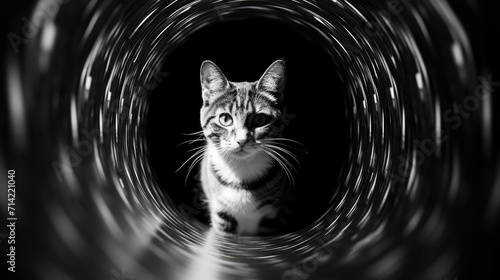 Photo of calm cat with its back turned, black and white abstract style