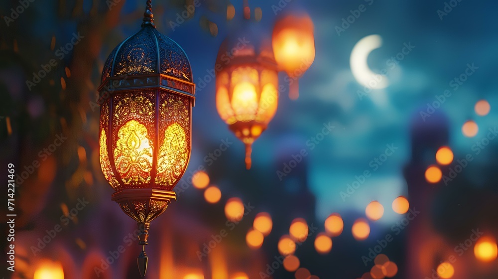 Lanterns in the background of the night sky. Muslim holiday Ramadan Kareem. Lanterns in the background of the night sky. Muslim holiday Ramadan Kareem.