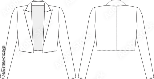 long sleeve short crop blazer jacket template technical drawing flat sketch cad mockup fashion woman design style model