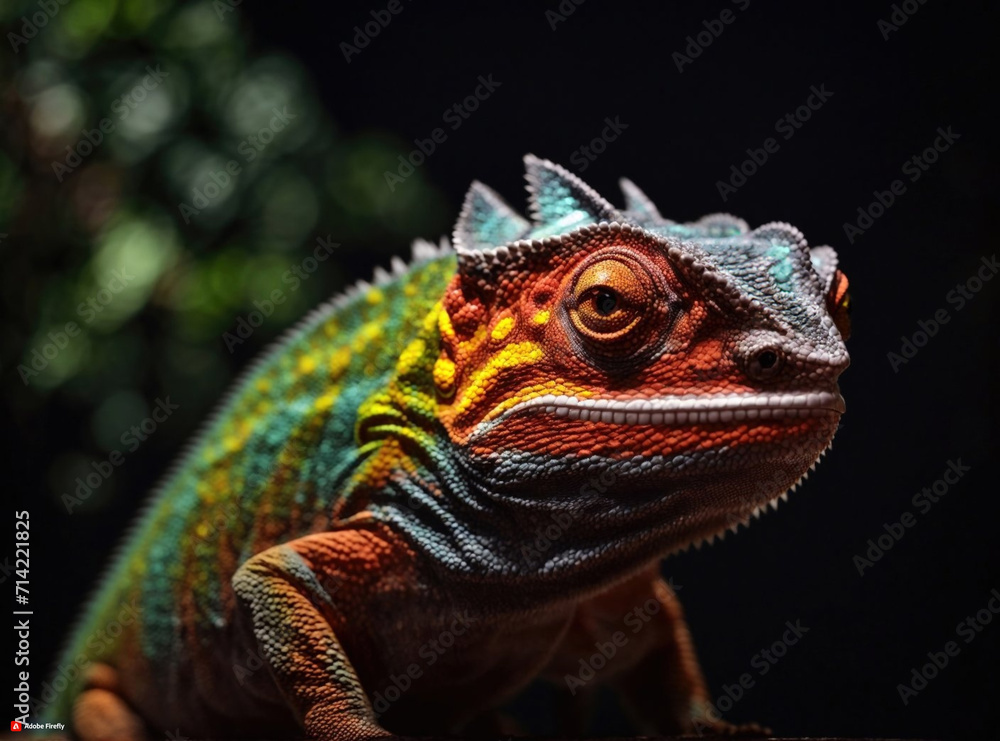 Obraz premium Colorful Chameleon in Darkness