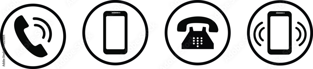 Phone icon set. Chat bubble icon. Telephone call sign. Contact icon ...