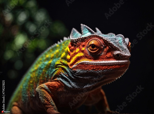 Colorful Chameleon in Darkness