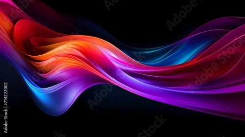 abstract dynamic neon multicolor energy flow wave curve lines against a sleek black background photo