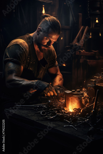 Photo of creative blacksmith in dark ambiance aesthetic