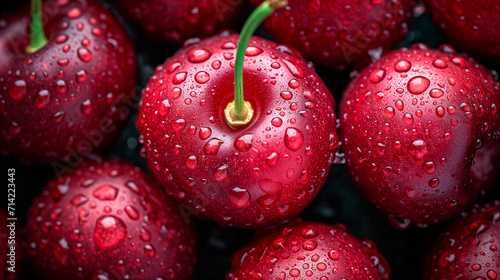 Close-up of ripe fresh red cherries. Cherry on a black background