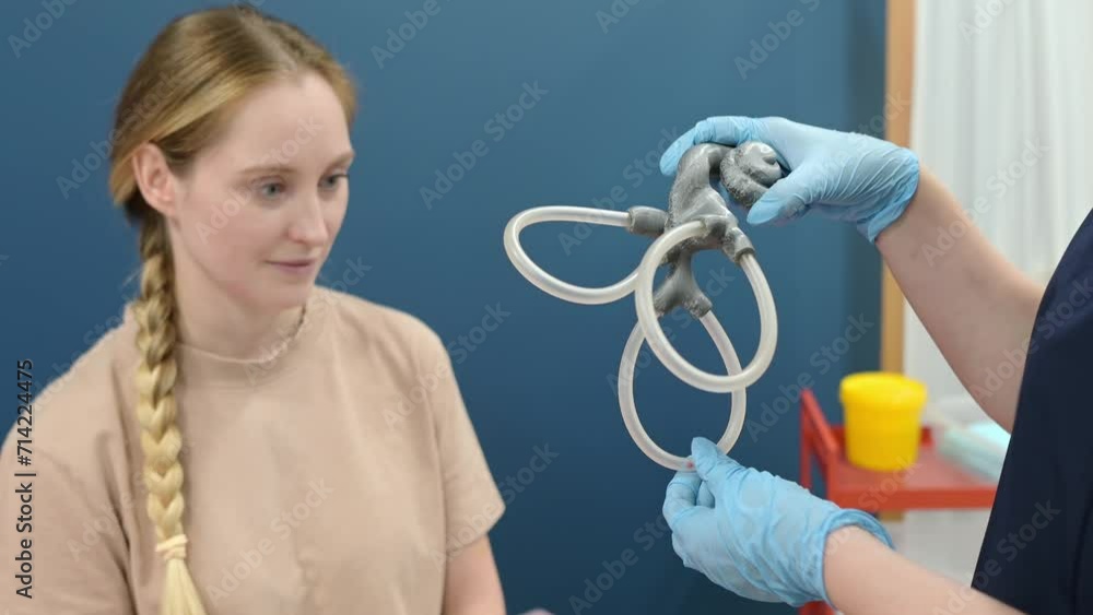 A woman with symptoms of dizziness is seen by a neurologist. The doctor