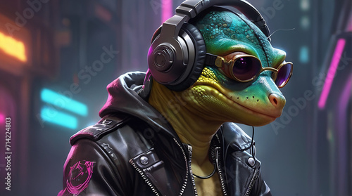 Gecko Synthwave Serenity Down Under by Alex Petruk AI GENERATED