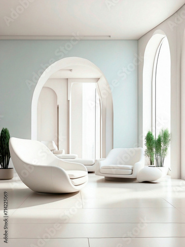Conceptual architecture interior space, model in white materials and studio photography