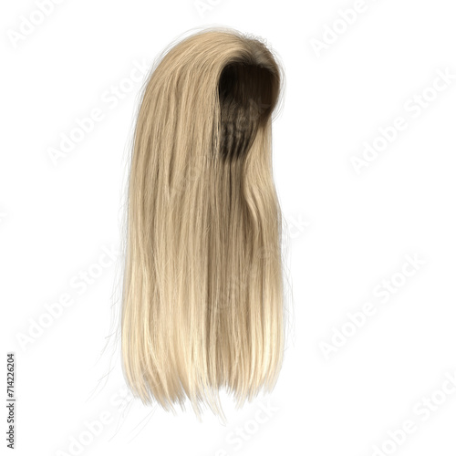 3d render long straight blonde style hair isolated