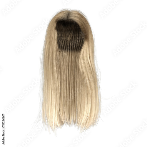 3d render long straight blonde style hair isolated