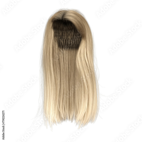 3d render long straight blonde style hair isolated