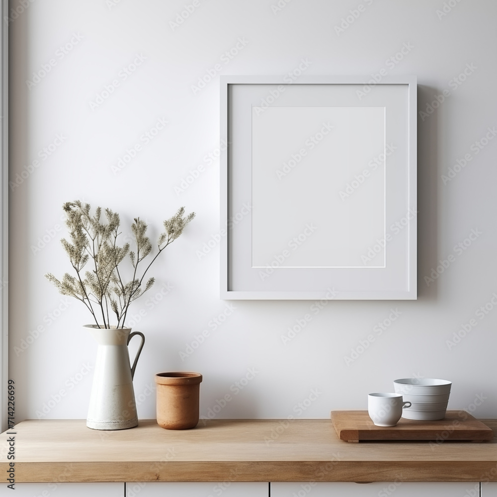 White Scandinavian farmhouse kitchen mockup interior background White Scandinavian farmhouse kitchen mockup interior background