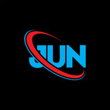 JUN logo. JUN letter. JUN letter logo design. Initials JUN logo linked with circle and uppercase monogram logo. JUN typography for technology, business and real estate brand.