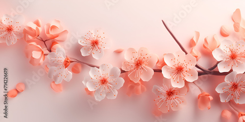 Pink flowers on a pink background  There are many pink flowers on a branch on a white surface generative ai  