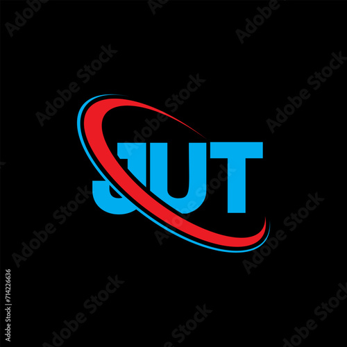 JUT logo. JUT letter. JUT letter logo design. Initials JUT logo linked with circle and uppercase monogram logo. JUT typography for technology, business and real estate brand.