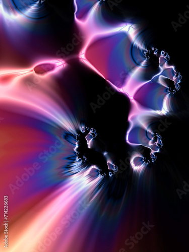 Abstract, fluid and colorful fractal background texture. Modern and contemporary feel. Metallic, iridescent and reflective with shades of blue, magenta, cyan, black