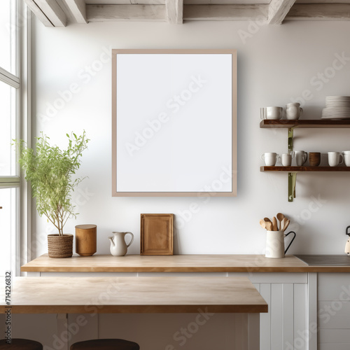 White Scandinavian farmhouse kitchen mockup interior background