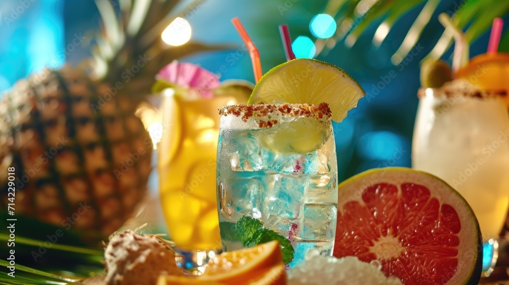 Assorted Drinks with Tropical Backdrop
