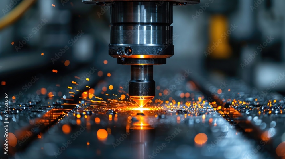Close-Up View of a Metal Drill Bit on a CNC Machine Cutting Through Material with Metal Shavings Visible Close-Up View of a Metal Drill Bit on a CNC Machine Cutting Through Material with Metal Shavings Visible