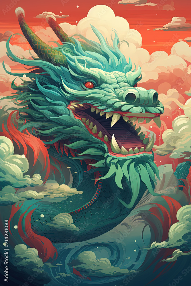 Fototapeta premium Green Chinese dragon. Symbol of 2024. Generative AI