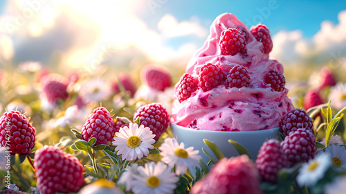 Raspberry Froyo: A dynamic product shot of raspberry frozen yogurt (froyo) photo