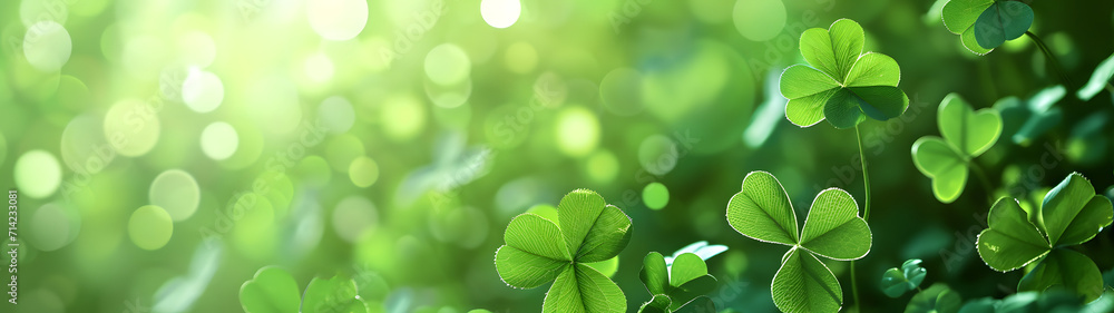 Obraz premium happy new year banner with four-leaf clover as a lucky charm on blurred background 